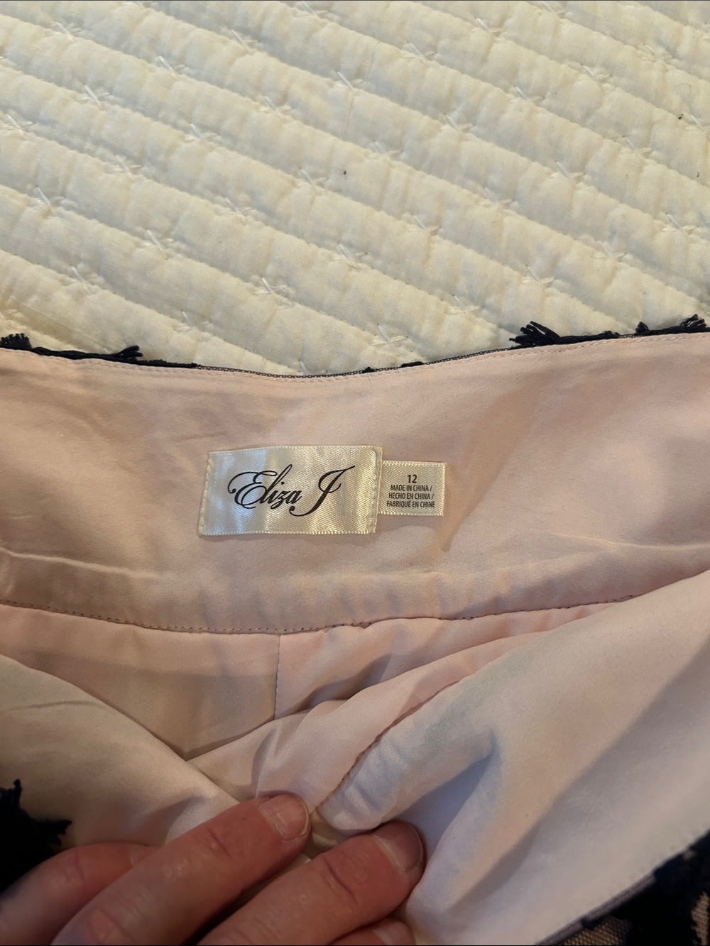 Eliza J Navy Floral Appliqué Skirt with Blush Lining - Picture 2 of 9